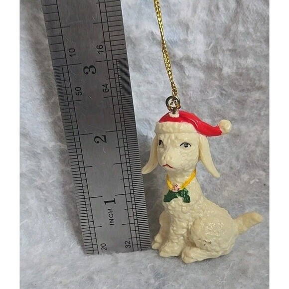 Vintage Christmas Tree Ornament Lamb Goat Sheep Santa Hat Holly Farm Animal 2.5" - Picture 9 of 12